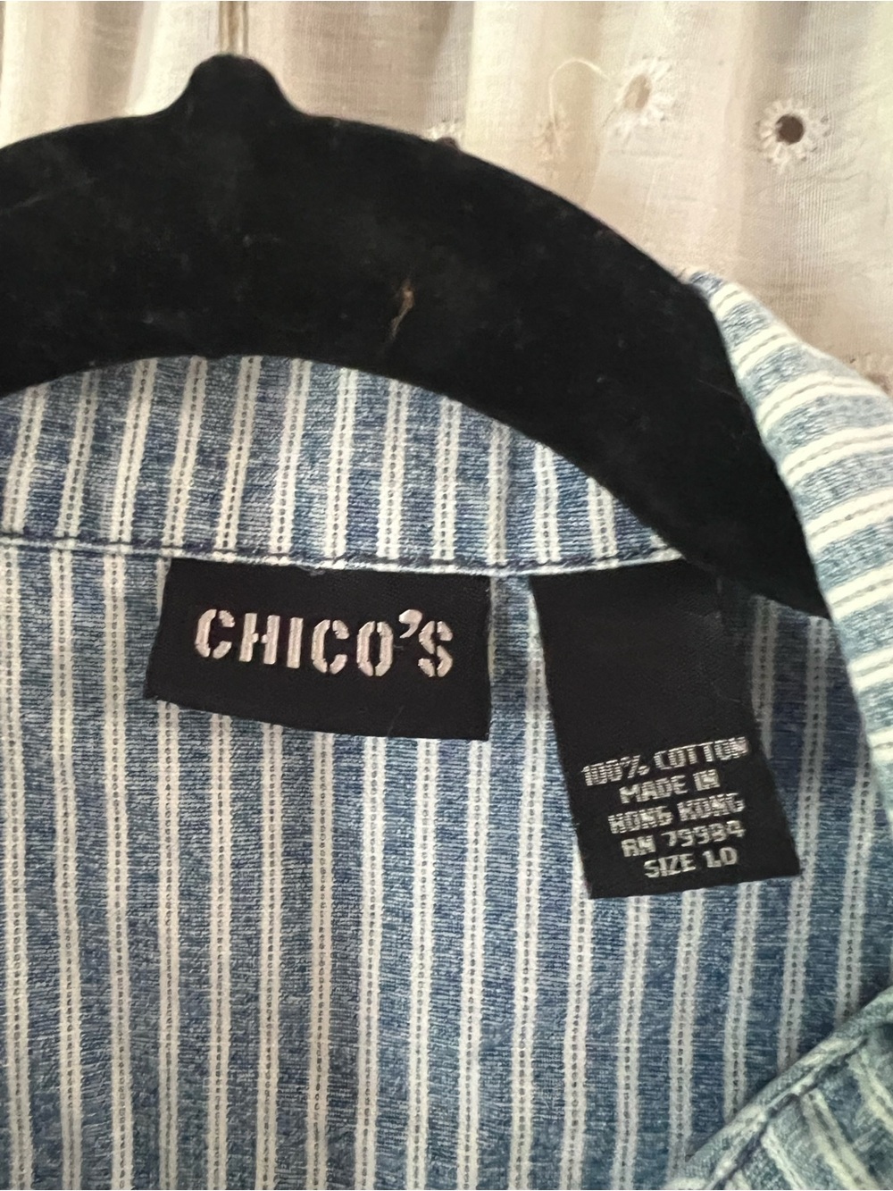 Chico's Blue and White Striped Sleeveless Button-Down Vest - Picture 5 of 8